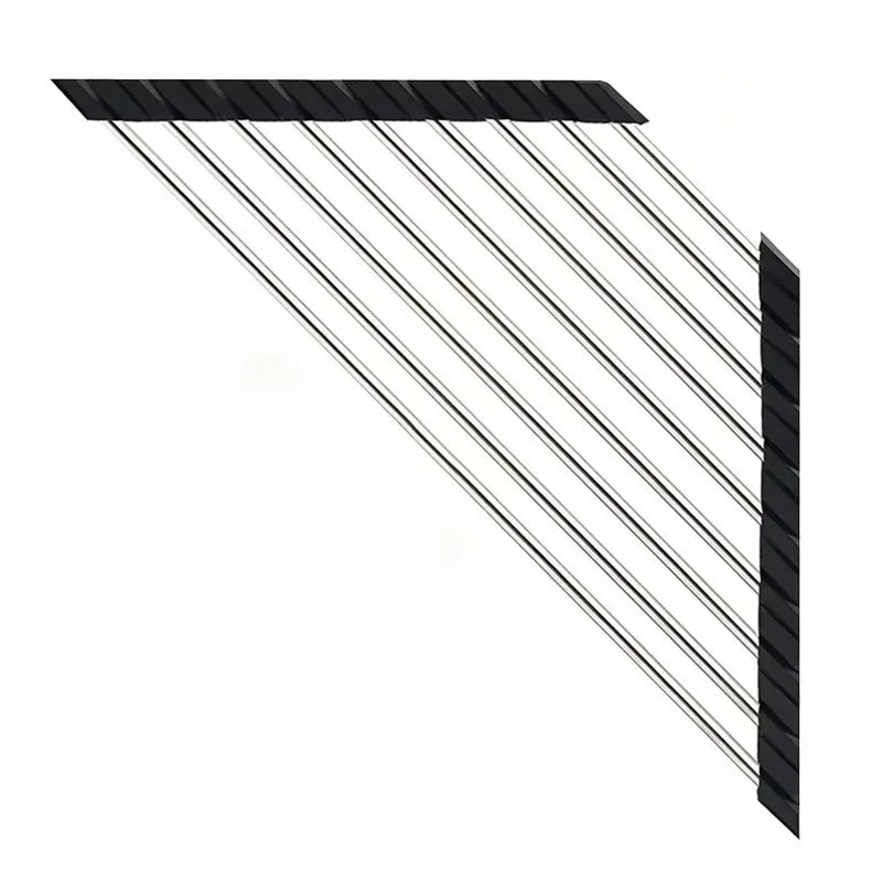 Triangolo arrotolabile Stendino per piatti Lavello da cucina Organizzatore ad angolo sopra il lavandino Porta stracci in spugna Scolapiatti pieghevole in acciaio inossidabile