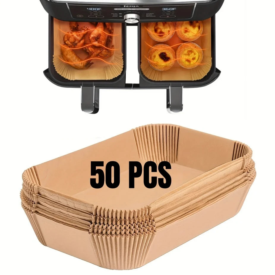 Fodere di carta per friggitrice ad aria Carta da forno impermeabile usa e getta a prova di olio Rotonda quadrata e rettangolare pergamena Forniture per feste da cucina