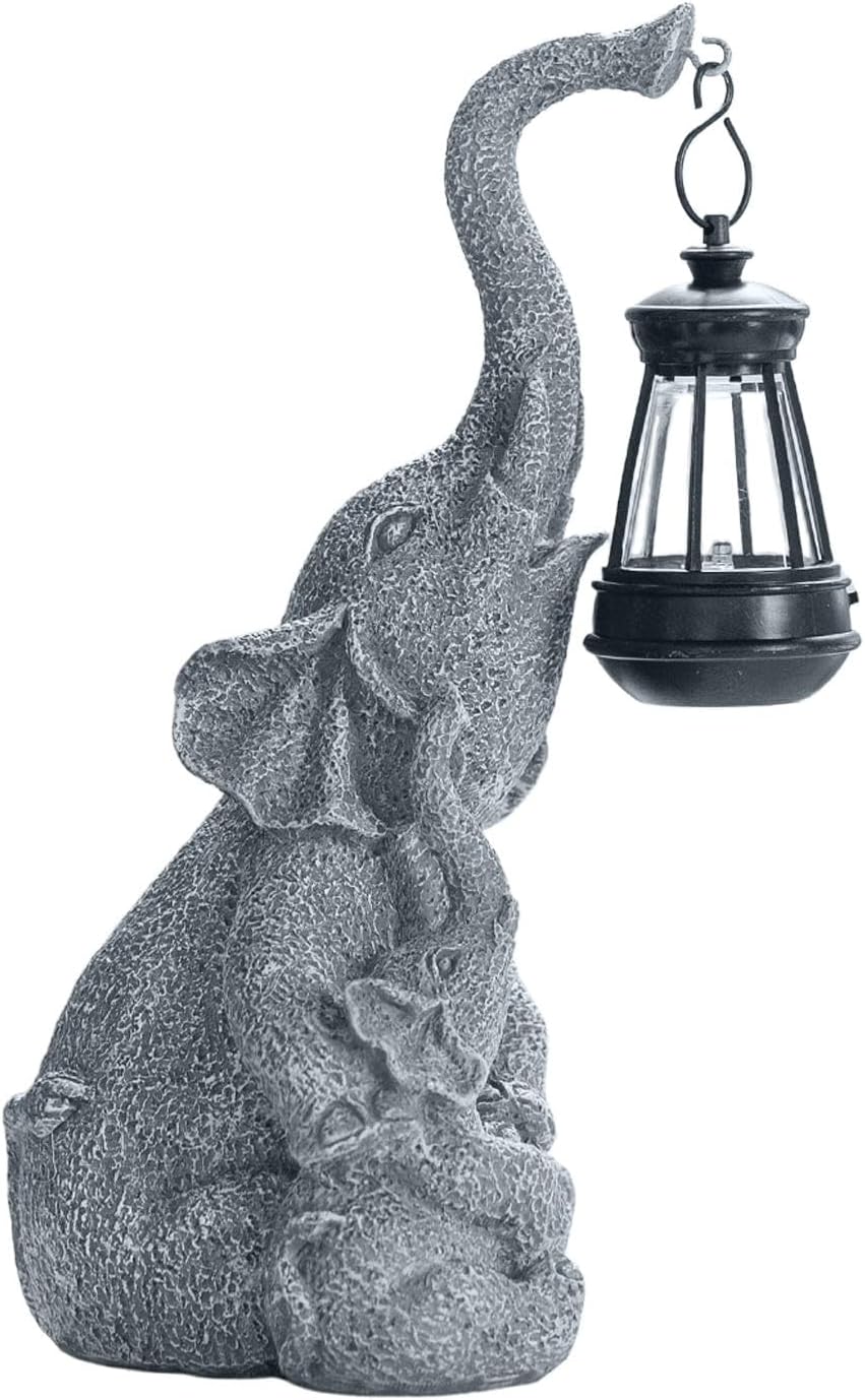 Statua Elefante con Luce Solare – Decorazione in Resina per Giardino e Portico