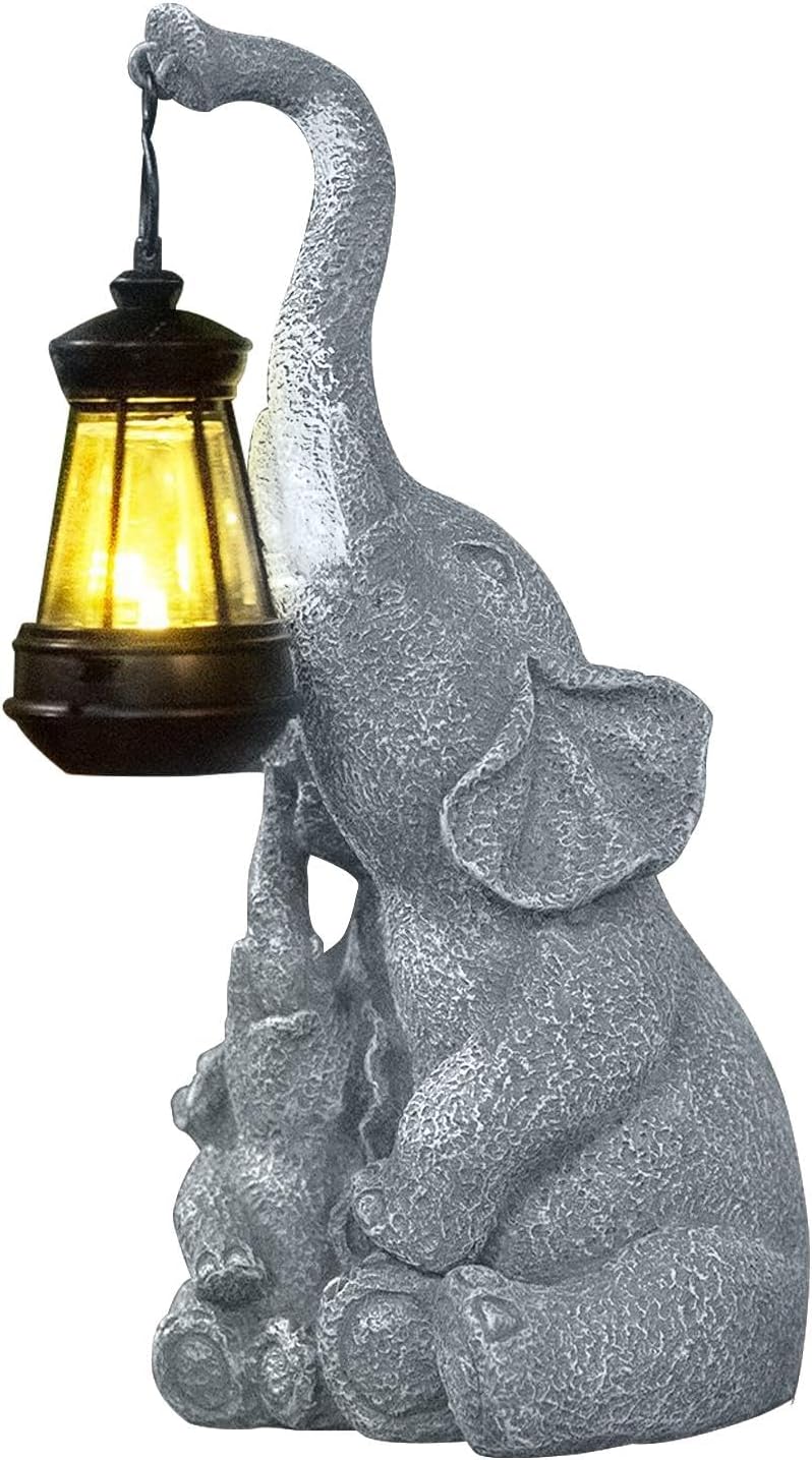 Statua Elefante con Luce Solare – Decorazione in Resina per Giardino e Portico