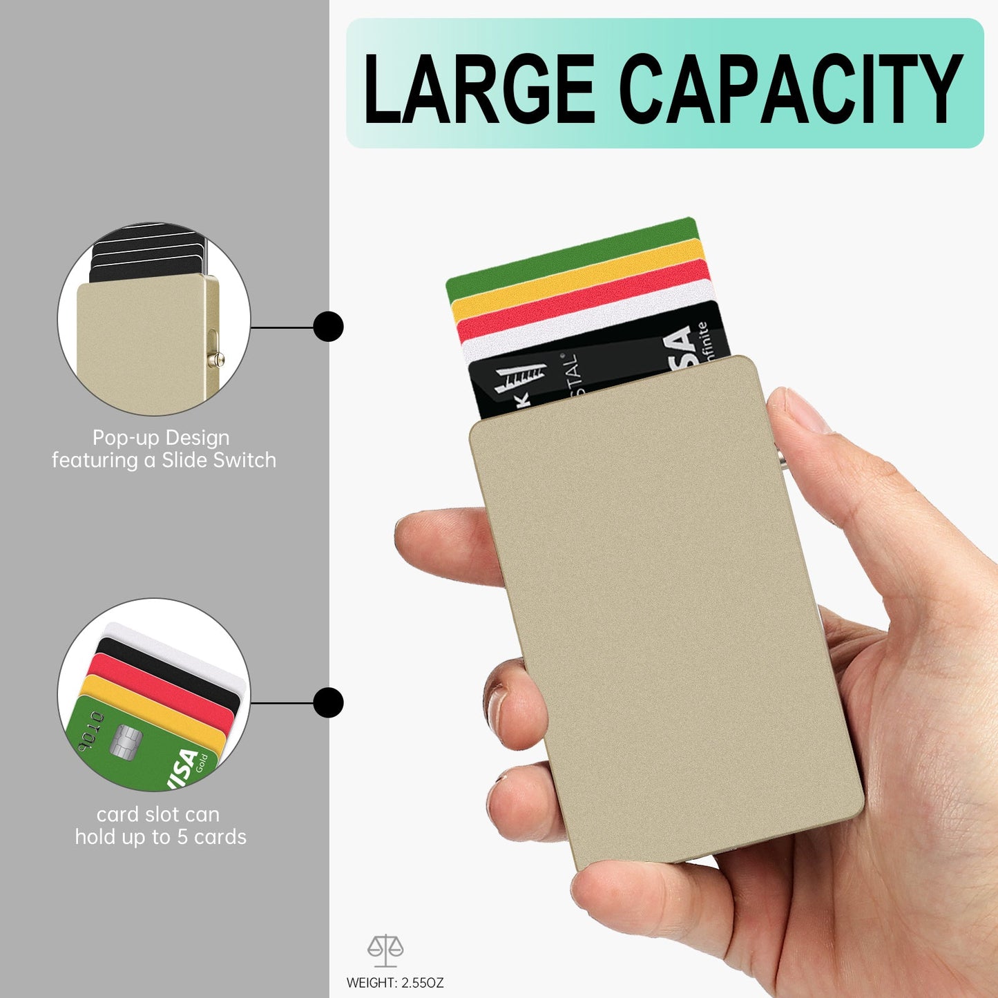 TOYFID Portafoglio personalizzato Slim Basic RFID Pop Up Slide interamente in alluminio per uomo