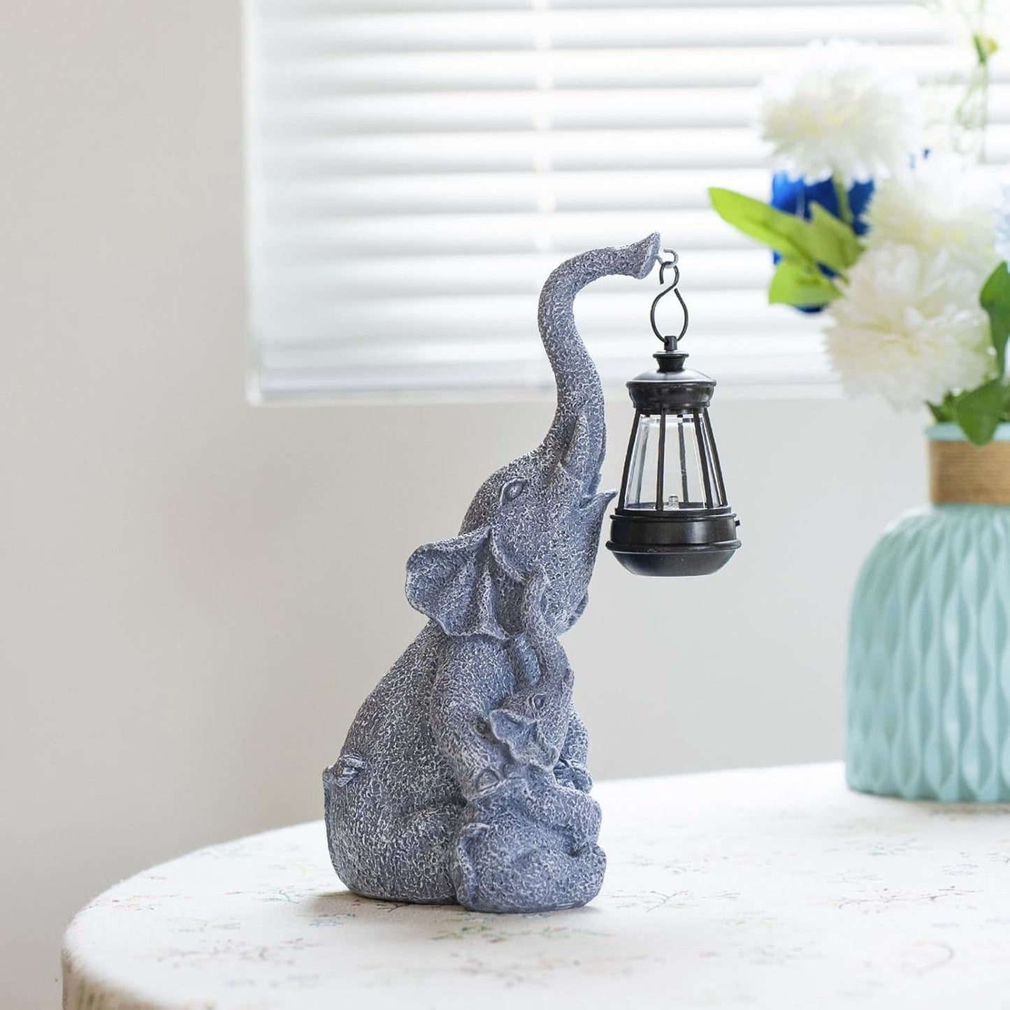Statua Elefante con Luce Solare – Decorazione in Resina per Giardino e Portico