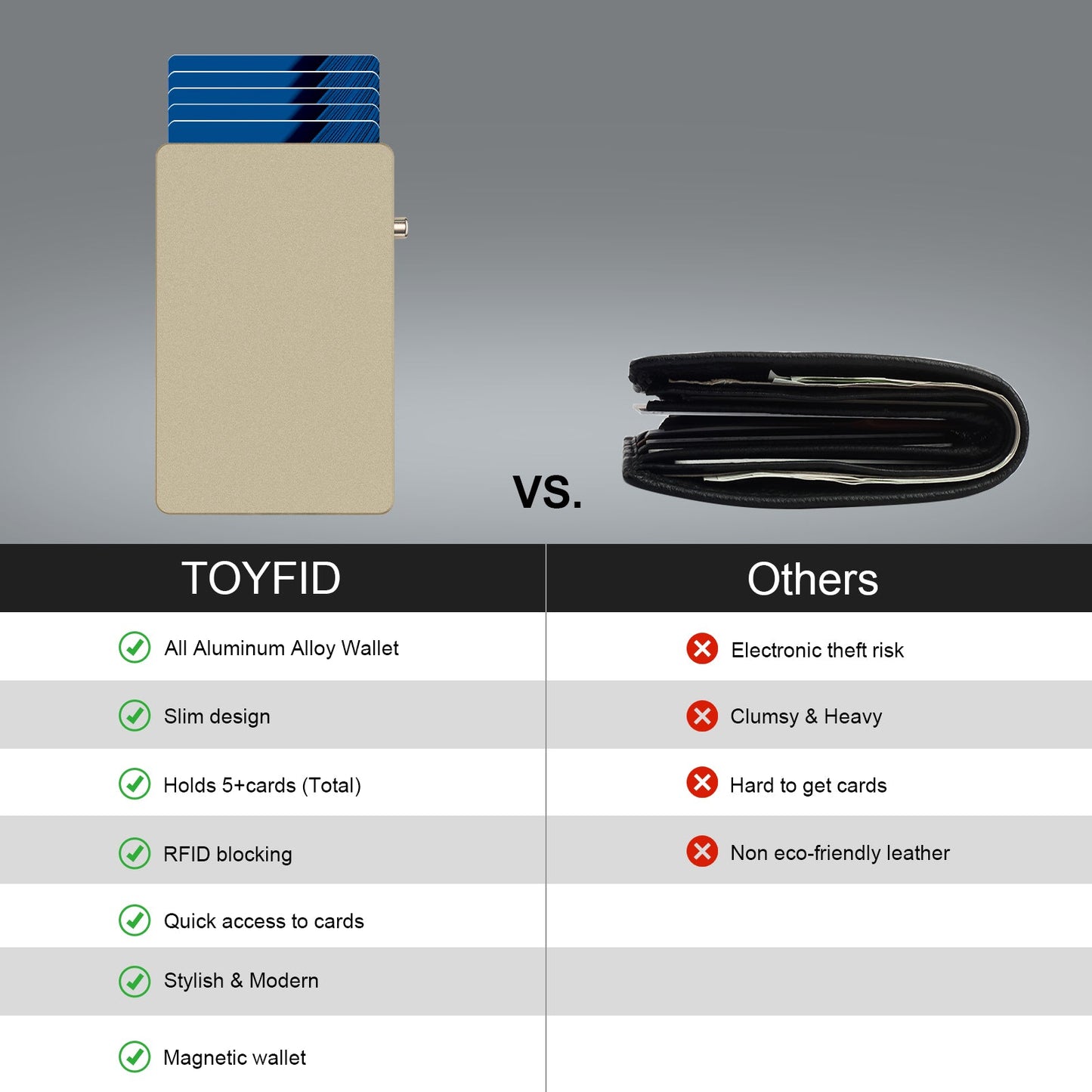 TOYFID Portafoglio personalizzato Slim Basic RFID Pop Up Slide interamente in alluminio per uomo