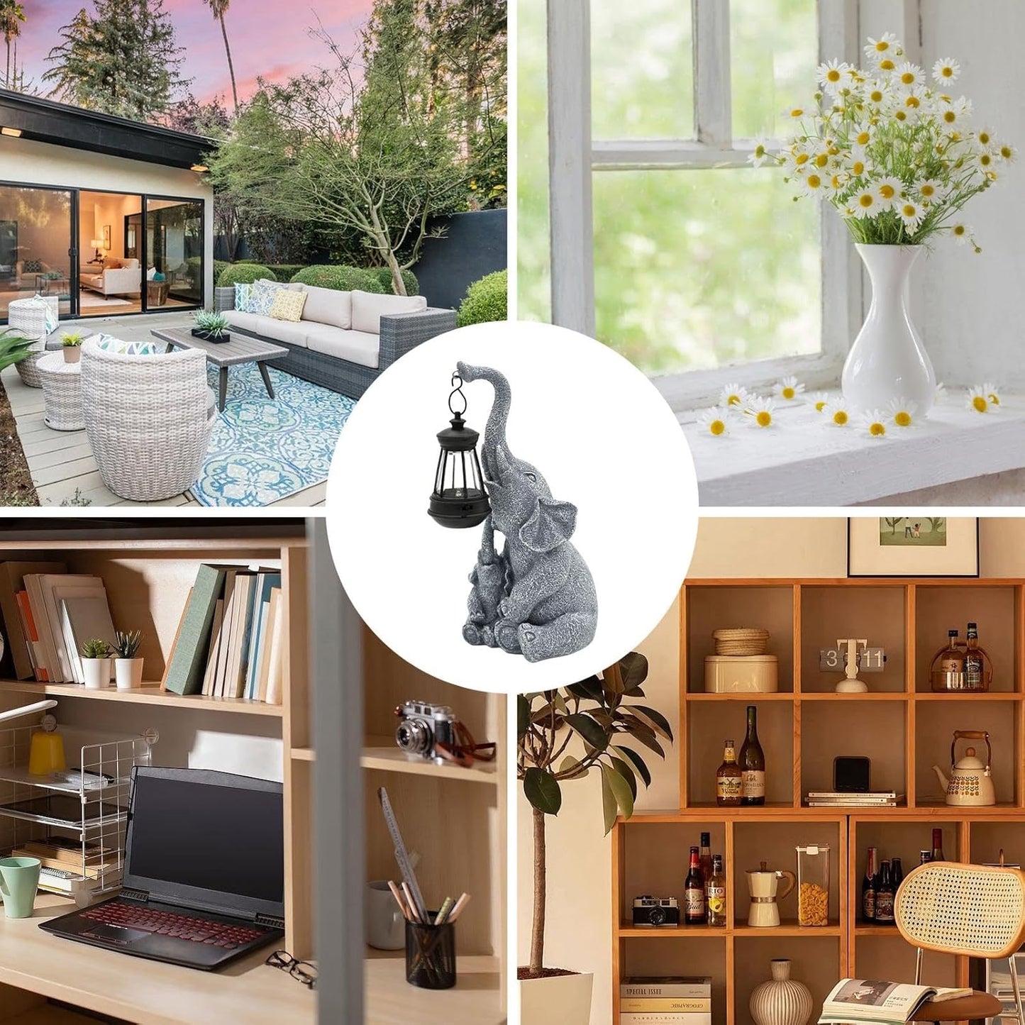 Statua Elefante con Luce Solare – Decorazione in Resina per Giardino e Portico