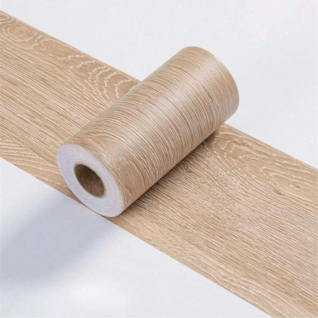 1PC 5mx10cm Adesivo da parete con linea di battiscopa in venature del legno addensato, decorazione autoadesiva per l'angolo della parete della camera da letto del soggiorno