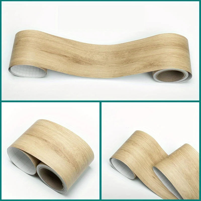 1PC 5mx10cm Adesivo da parete con linea di battiscopa in venature del legno addensato, decorazione autoadesiva per l'angolo della parete della camera da letto del soggiorno