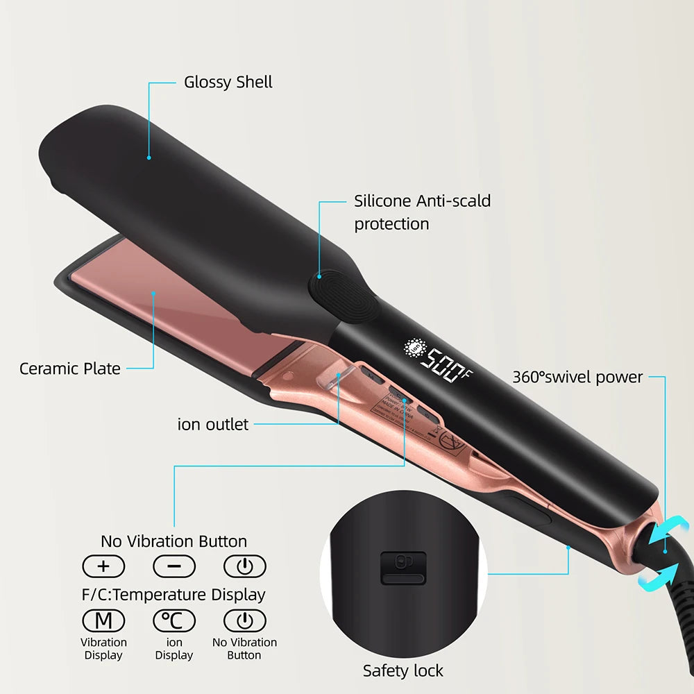 Piastra Capelli Professionale 500°F 260°C Piastre Larghe Ioni Plasma Anticrespo Trattamento Cheratina