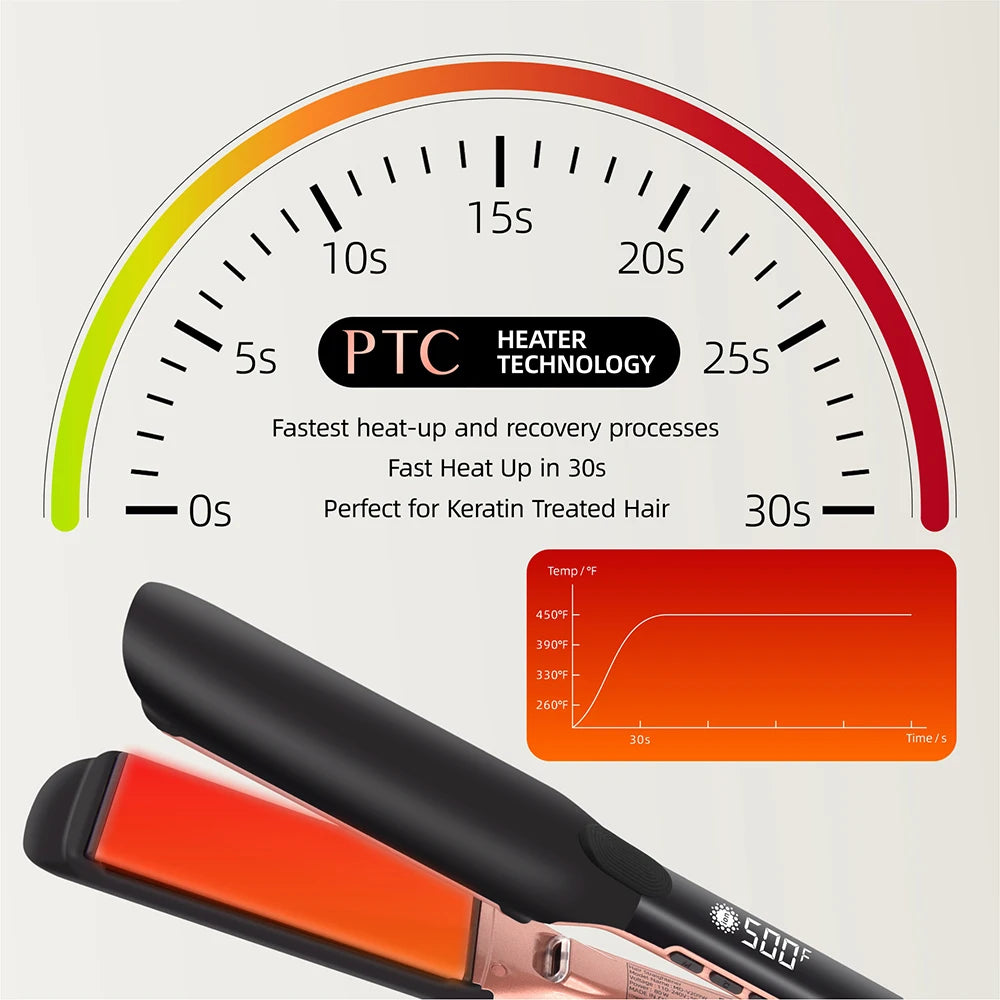 Piastra Capelli Professionale 500°F 260°C Piastre Larghe Ioni Plasma Anticrespo Trattamento Cheratina