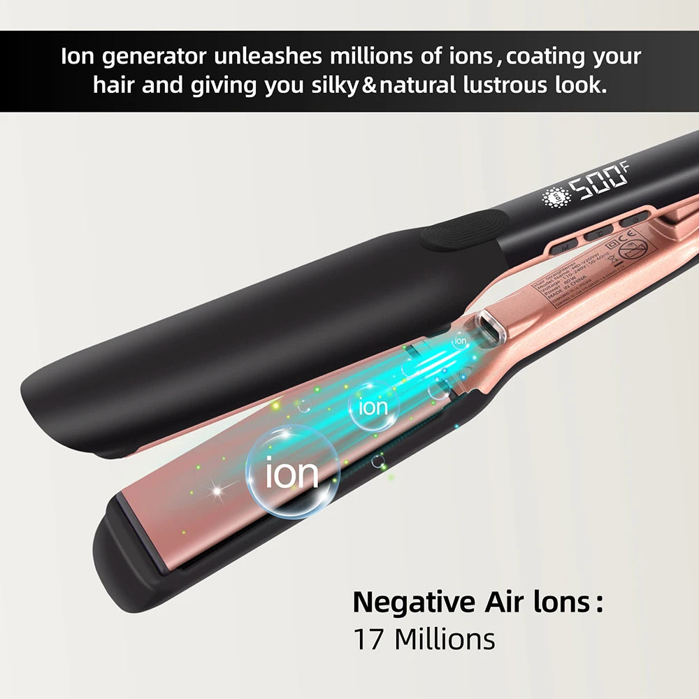 Piastra Capelli Professionale 500°F 260°C Piastre Larghe Ioni Plasma Anticrespo Trattamento Cheratina