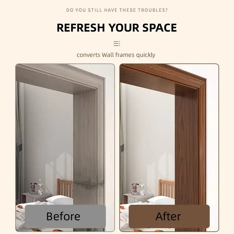 1PC 5mx10cm Adesivo da parete con linea di battiscopa in venature del legno addensato, decorazione autoadesiva per l'angolo della parete della camera da letto del soggiorno
