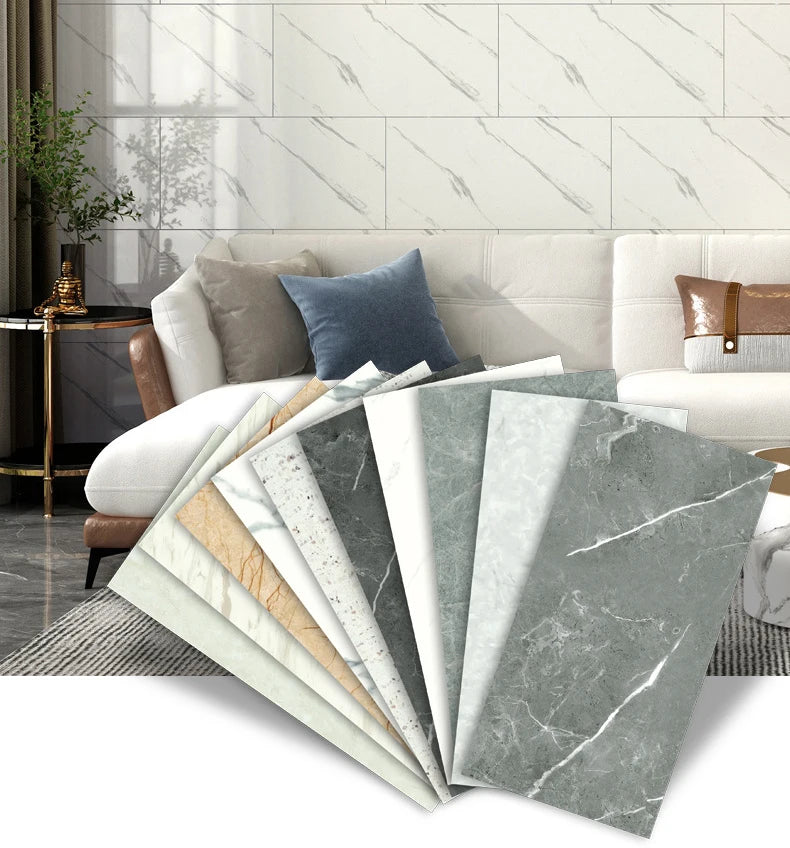 10Pcs Self-adhesive Marble Tiles Sticker Waterproof 30cmx60cm Tiles Floor Stickers PVC Tile  Kitchen Bathroom Wall Sticker