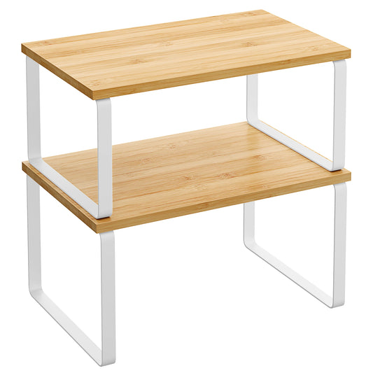 SONGMICS Portaspezie, Set di 2, Organizzatore per Armadio, Portaspezie Espandibile per Cucina, in Legno Ingegnerizzato e Metallo, Colore Bianco Nuvola e Beige Naturale/Nero Inchiostro e Beige Naturale/Nero Ebano/Bianco Neve e