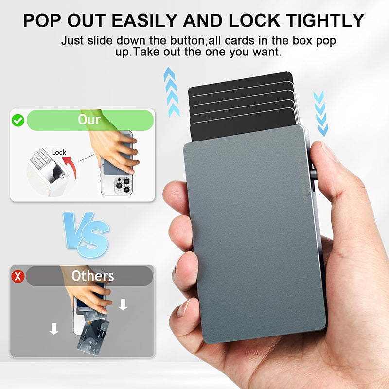 TOYFID Portafoglio personalizzato Slim Basic RFID Pop Up Slide interamente in alluminio per uomo