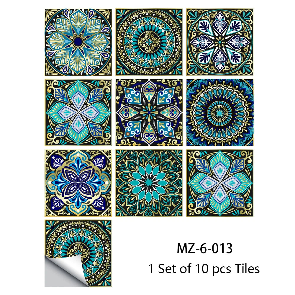 10pcs Retro Pattern Matte Surface Tiles Sticker Transfers Covers for Kitchen Bathroom Tables Floor Hard-wearing Art Wall Decals