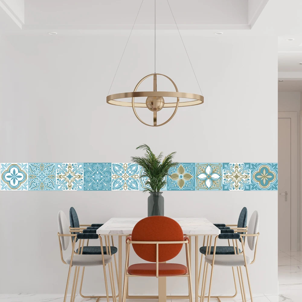 10pcs Blue & Gray Matte Surface Wall Sticker Film For Tiles /Ground in Kitchen Backsplash Floor PVC Art Wallpaper Peel & Stick