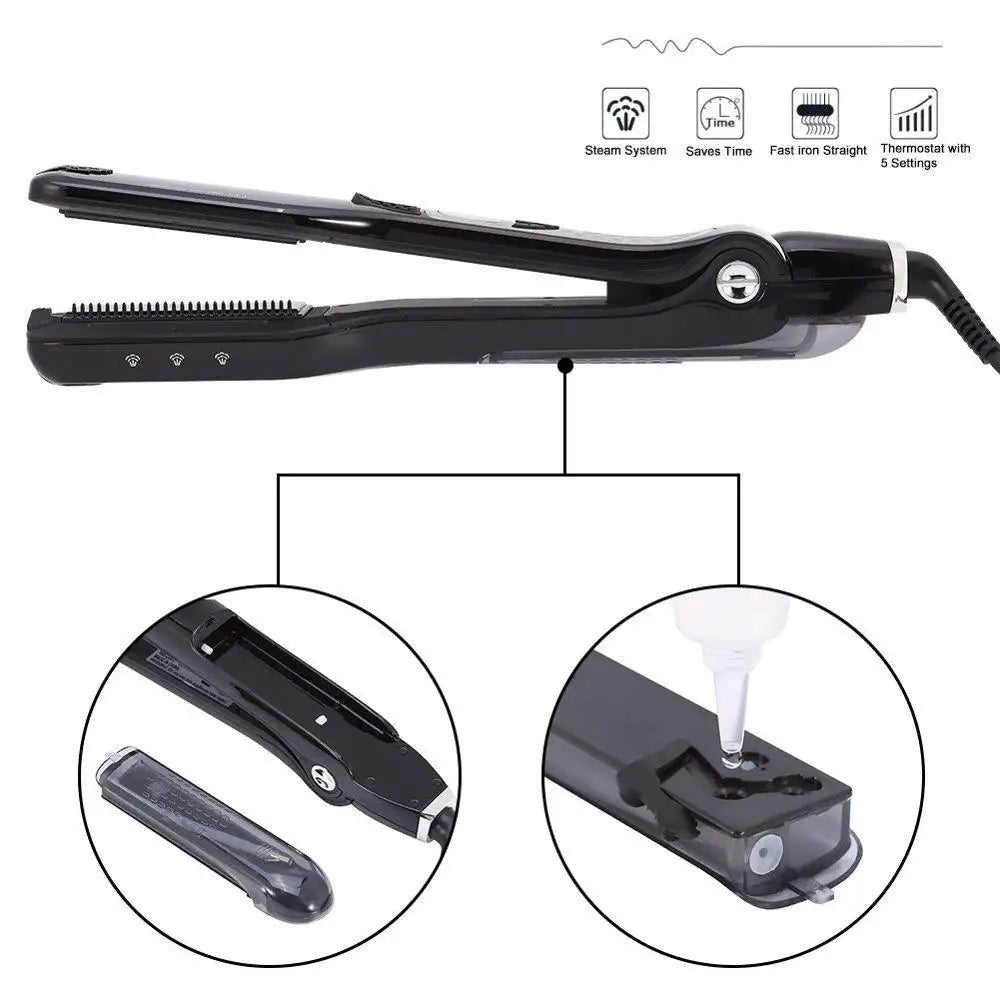 Bigodini per le donne piastra per capelli Steam Titanium Ceramic Flat Iron pettine elettrico professionale Hair Curling Iron Styler