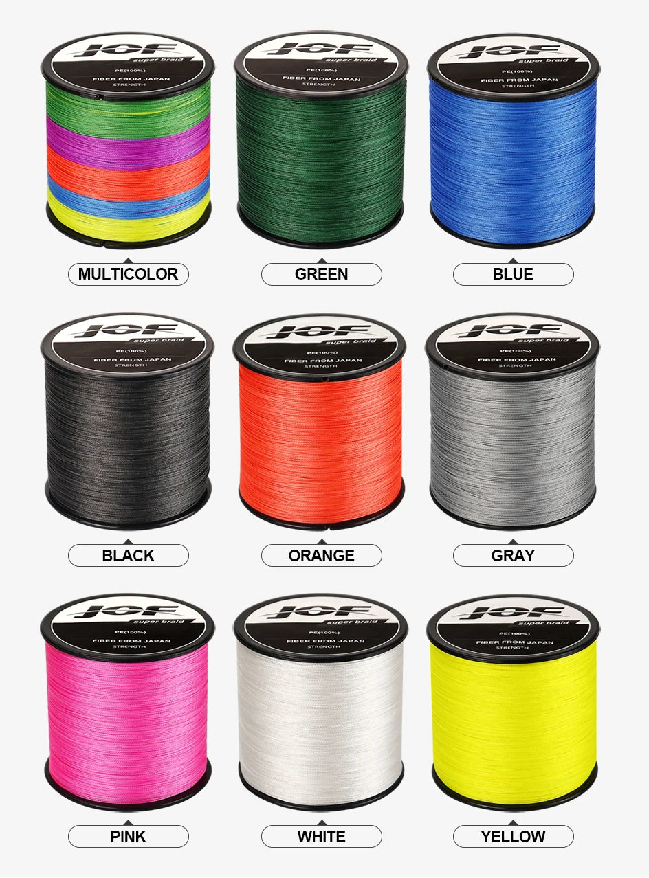 JOF PE intrecciato X4 lenza, resistente all'abrasione lenza sottile durevole per accessori per la pesca all'aperto 300M 500M 1000M