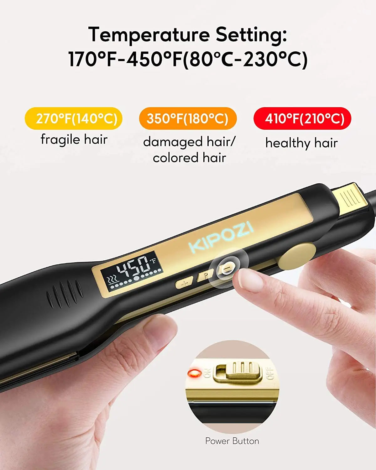 KIPOZI Piastra Capelli Professionale Titanio 230°C Display LCD Digitale Riscaldamento Veloce
