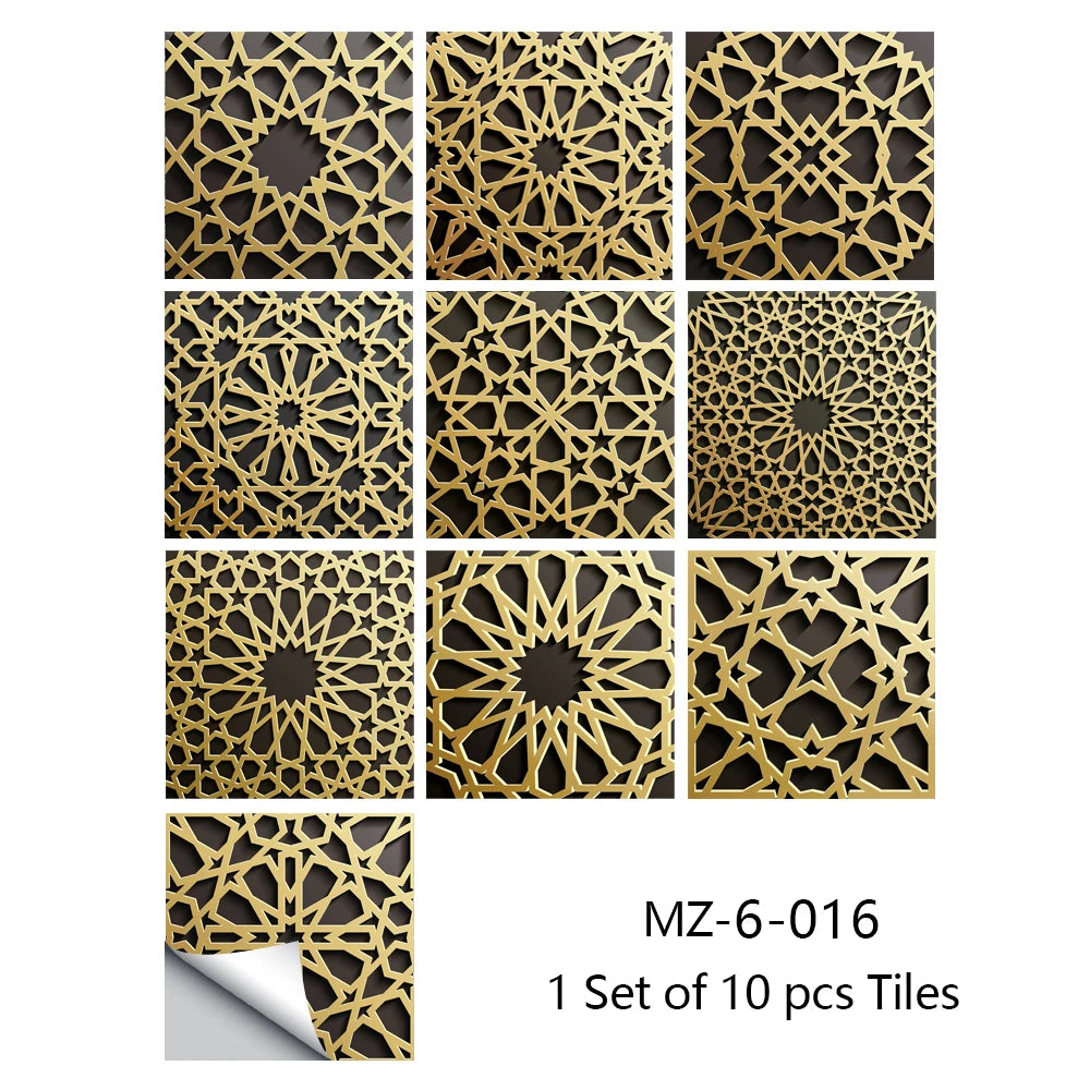 10pcs Retro Pattern Matte Surface Tiles Sticker Transfers Covers for Kitchen Bathroom Tables Floor Hard-wearing Art Wall Decals