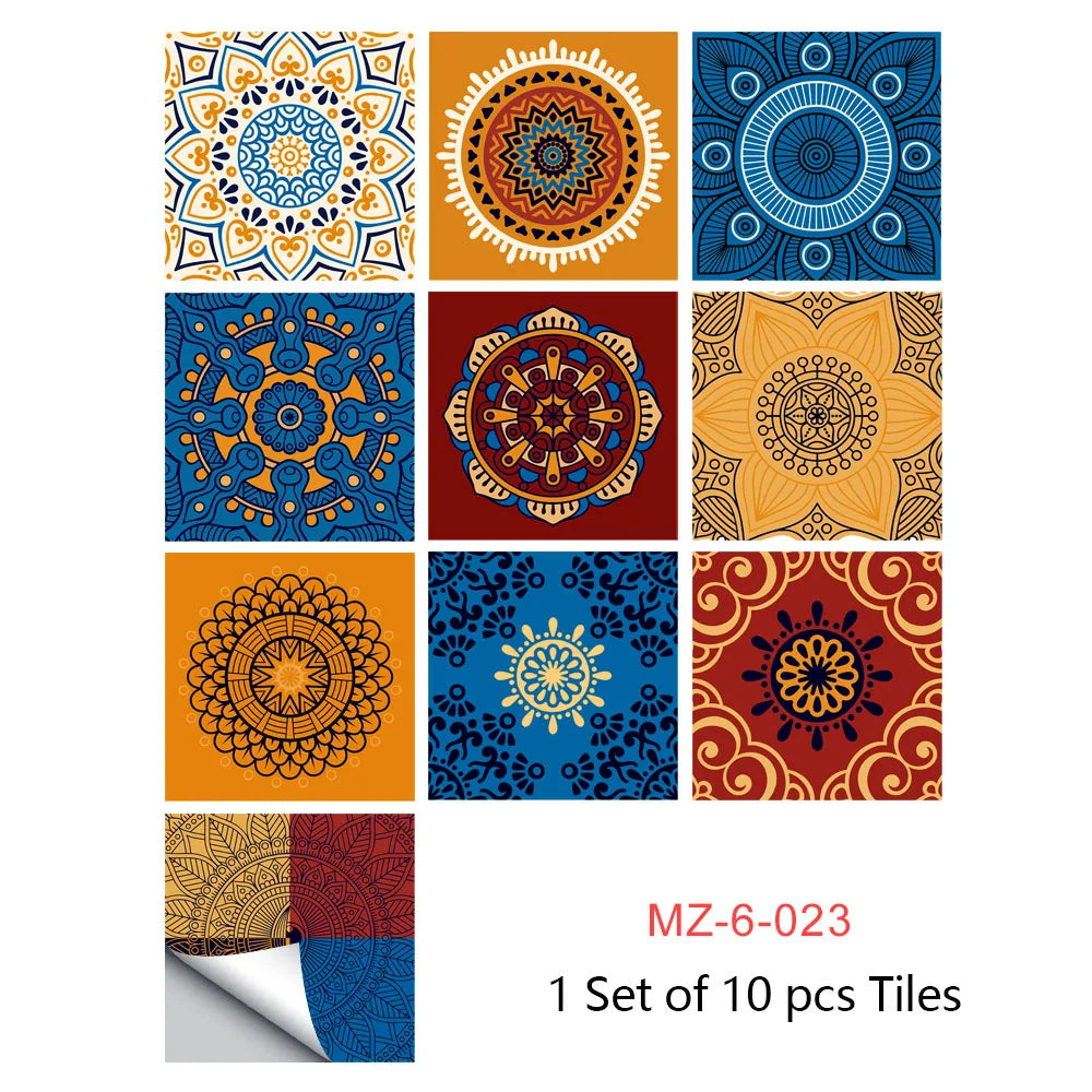 10pcs Retro Pattern Matte Surface Tiles Sticker Transfers Covers for Kitchen Bathroom Tables Floor Hard-wearing Art Wall Decals