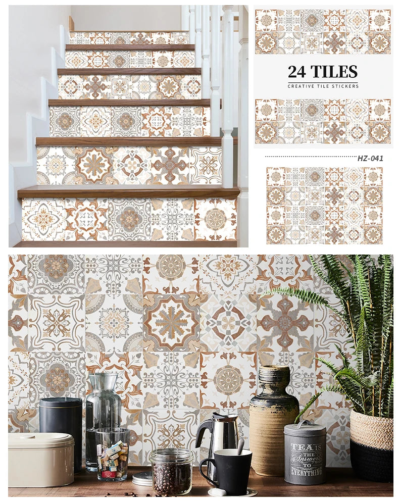 24pcs/set Light Color Tiles Sticker Wall Stickers Kitchen Bathroom Home Renovation Wallpaper Waterproof Self-adhesive Wall Decal