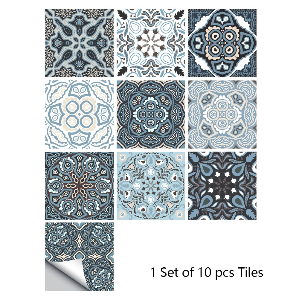 10pcs Retro Pattern Matte Surface Tiles Sticker Transfers Covers for Kitchen Bathroom Tables Floor Hard-wearing Art Wall Decals