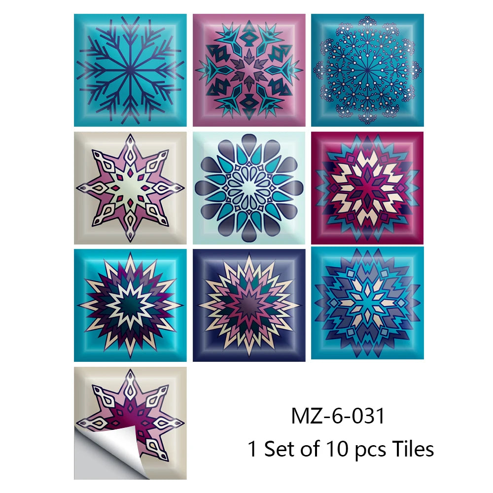 10pcs Retro Pattern Matte Surface Tiles Sticker Transfers Covers for Kitchen Bathroom Tables Floor Hard-wearing Art Wall Decals