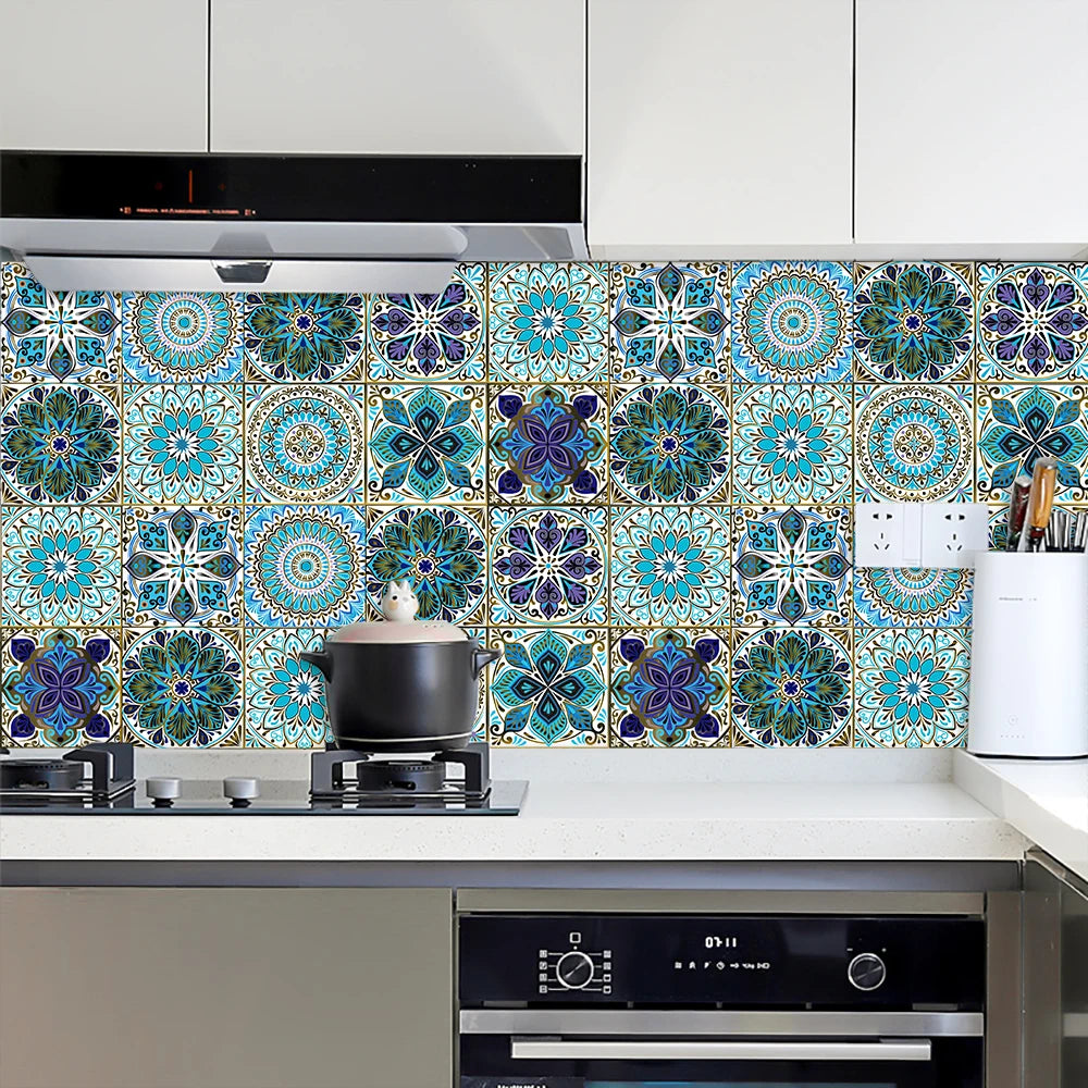 10pcs Retro Pattern Matte Surface Tiles Sticker Transfers Covers for Kitchen Bathroom Tables Floor Hard-wearing Art Wall Decals