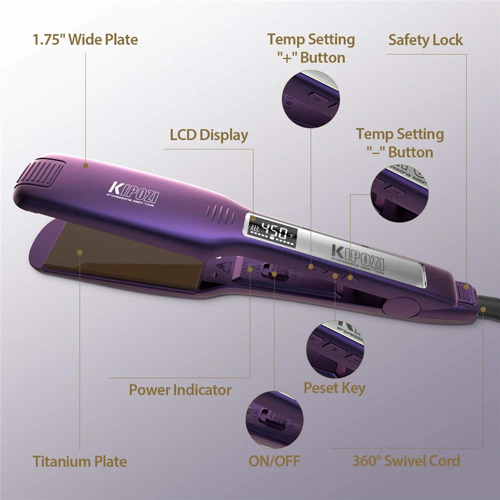KIPOZI Piastra Capelli Professionale Titanio 230°C Display LCD Digitale Riscaldamento Veloce