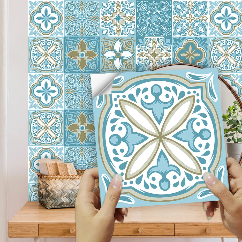 10pcs Blue & Gray Matte Surface Wall Sticker Film For Tiles /Ground in Kitchen Backsplash Floor PVC Art Wallpaper Peel & Stick