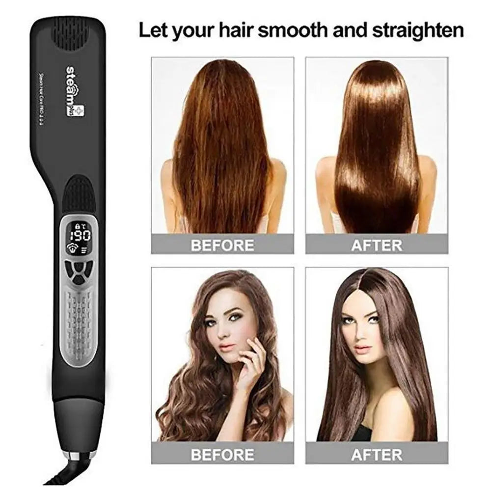 Bigodini per le donne piastra per capelli Steam Titanium Ceramic Flat Iron pettine elettrico professionale Hair Curling Iron Styler