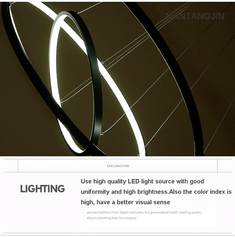 Lampade a sospensione moderne nere/bianche/dorate per soggiorno sala da pranzo 4/3/2/1 Cerchio Anelli Lampada a sospensione a LED con corpo in alluminio acrilico