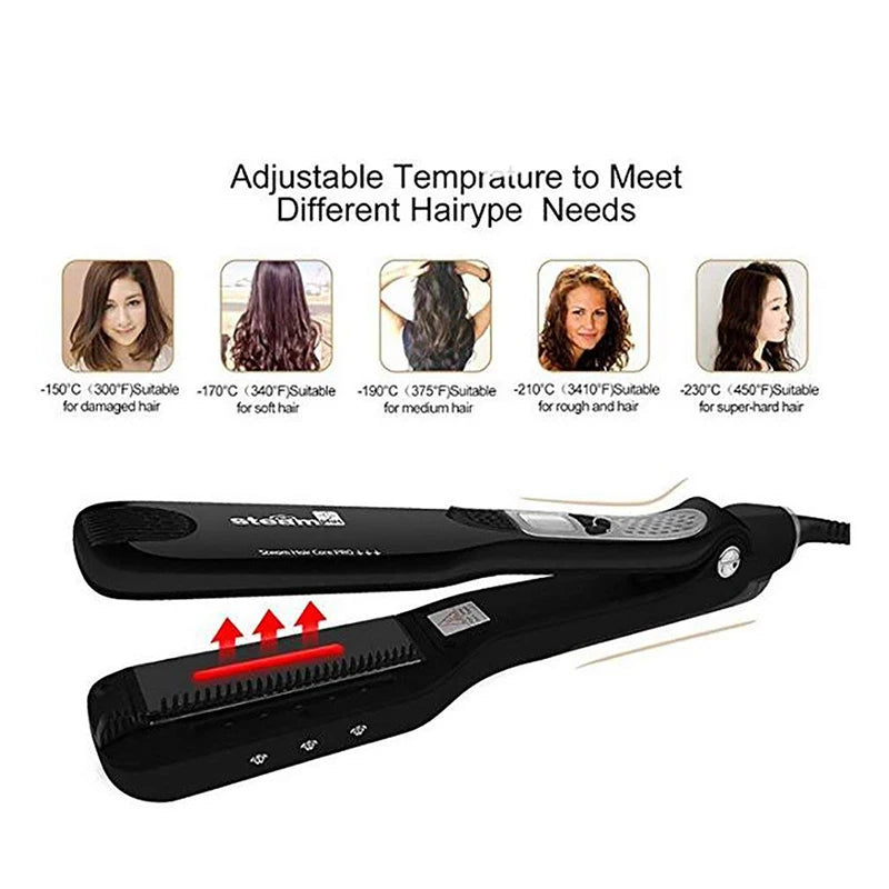 Bigodini per le donne piastra per capelli Steam Titanium Ceramic Flat Iron pettine elettrico professionale Hair Curling Iron Styler
