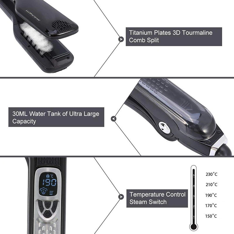Bigodini per le donne piastra per capelli Steam Titanium Ceramic Flat Iron pettine elettrico professionale Hair Curling Iron Styler