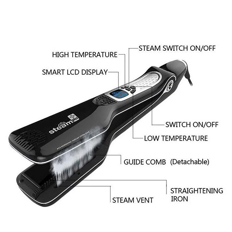Bigodini per le donne piastra per capelli Steam Titanium Ceramic Flat Iron pettine elettrico professionale Hair Curling Iron Styler