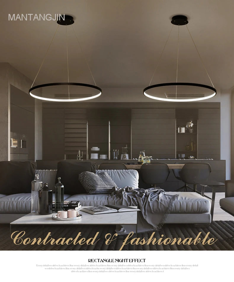Lampade a sospensione moderne nere/bianche/dorate per soggiorno sala da pranzo 4/3/2/1 Cerchio Anelli Lampada a sospensione a LED con corpo in alluminio acrilico