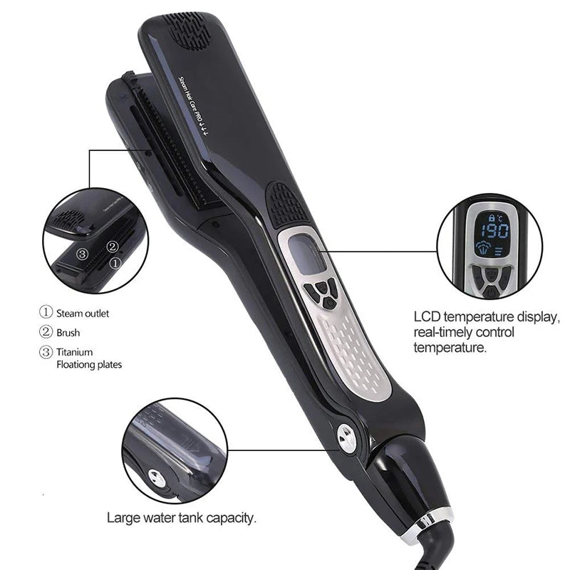 Bigodini per le donne piastra per capelli Steam Titanium Ceramic Flat Iron pettine elettrico professionale Hair Curling Iron Styler