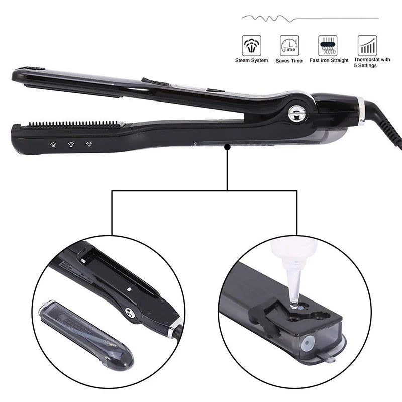Bigodini per le donne piastra per capelli Steam Titanium Ceramic Flat Iron pettine elettrico professionale Hair Curling Iron Styler
