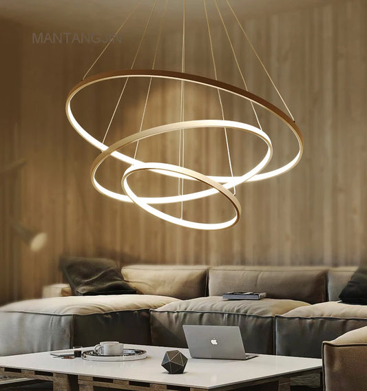 Lampade a sospensione moderne nere/bianche/dorate per soggiorno sala da pranzo 4/3/2/1 Cerchio Anelli Lampada a sospensione a LED con corpo in alluminio acrilico