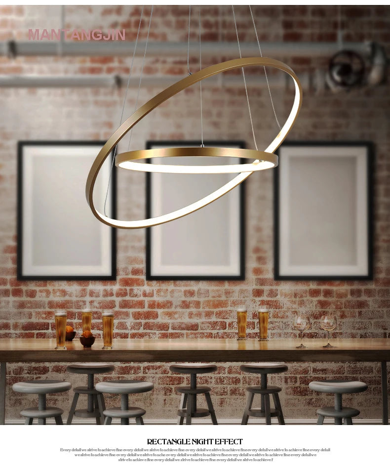 Lampade a sospensione moderne nere/bianche/dorate per soggiorno sala da pranzo 4/3/2/1 Cerchio Anelli Lampada a sospensione a LED con corpo in alluminio acrilico