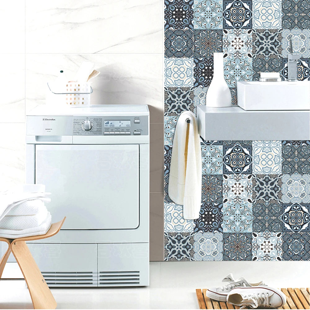 10pcs Retro Pattern Matte Surface Tiles Sticker Transfers Covers for Kitchen Bathroom Tables Floor Hard-wearing Art Wall Decals