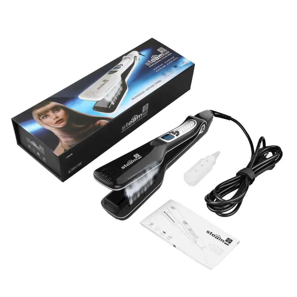 Bigodini per le donne piastra per capelli Steam Titanium Ceramic Flat Iron pettine elettrico professionale Hair Curling Iron Styler