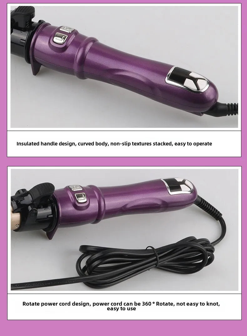 Bigodino automatico per capelli Ferro arricciacapelli rotante da 1,1 pollici con display a LED Bigodino per capelli con bacchetta arricciacapelli a riscaldamento rapido per uso domestico e in viaggio