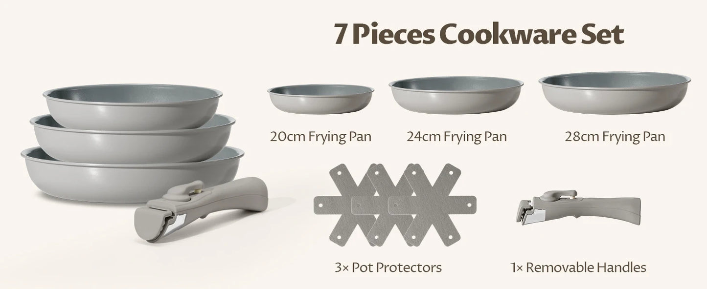 Set Padella Antiaderente Manico Rimovibile 20 cm 24 cm 28 cm, Padelle Induzione Antiaderente, Rivestimento Ceramico Antiaderente, Piccolo Lar