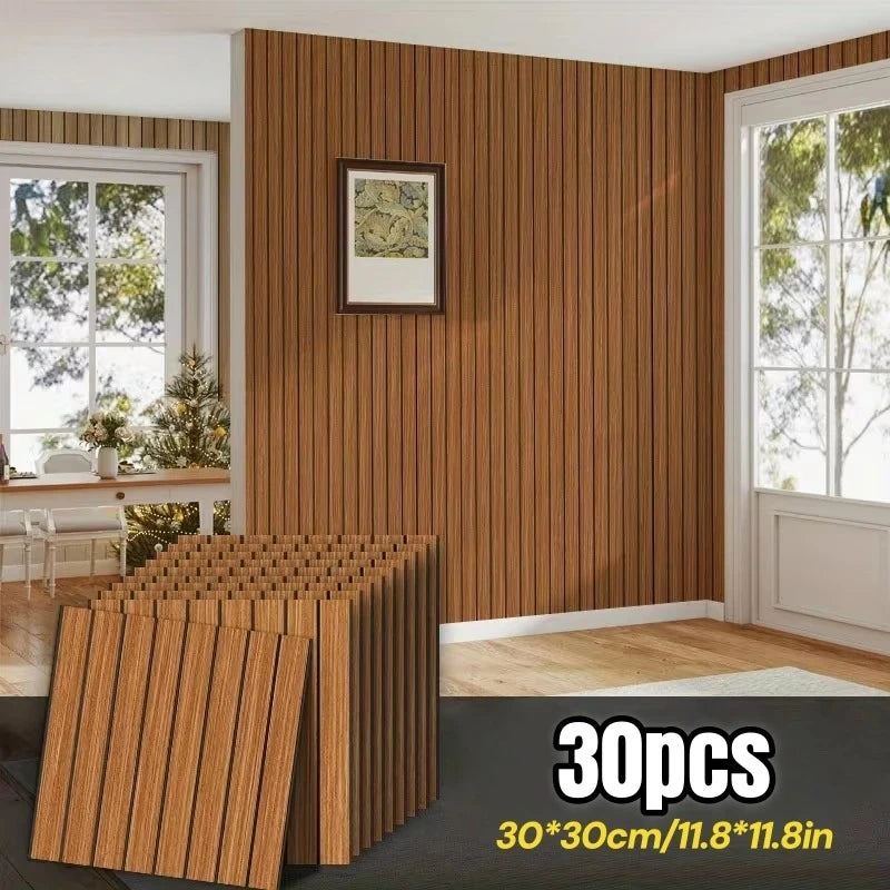 Set 30 Pannelli da Parete 3D Effetto Legno a Doghe - Rivestimento Decorativo per Interni (30x30 cm)