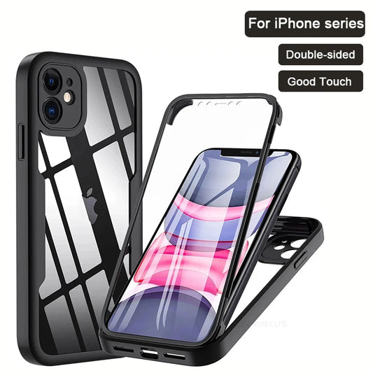 Custodia da 360 gradi per iPhone 15 14 13 12 11 Pro Max 14 Plus XS MAX XR Cover trasparente Protezione per schermo integrata robusta per tutto il corpo