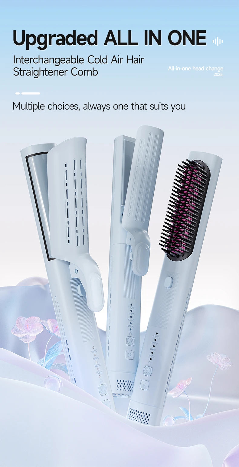 Piastra per capelli multifunzione 3 in 1: cambio facile della testa con una spinta, styling versatile per capelli lisci, ricci e ondulati