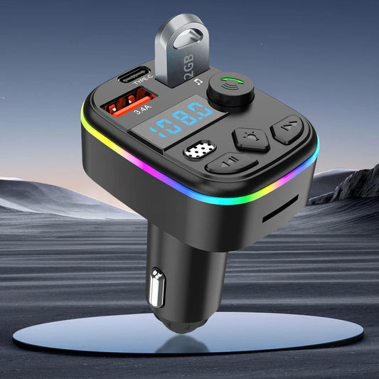 Caricabatteria per auto Doppio USB Tipo C Lettore MP3 per auto Compatibile con Bluetooth 5.3 Supporto TF Card U Disk Caricatore per telefono cellulare Trasmettitore FM per auto