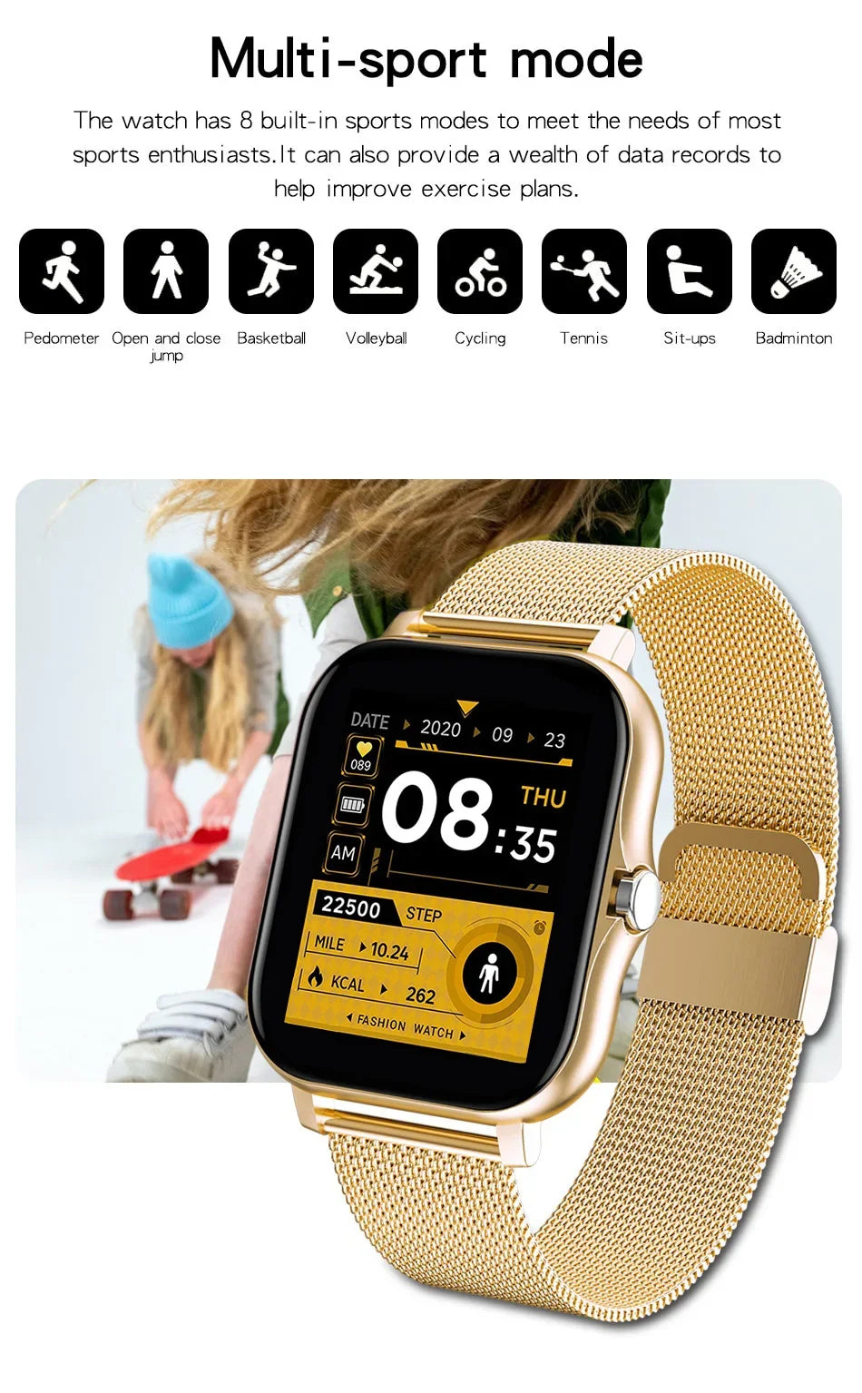 Orologio intelligente per telefono Android. Schermo a colori da 1,44 pollici Full Touch Chiamata Bluetooth Orologio intelligente Ricarica magnetica