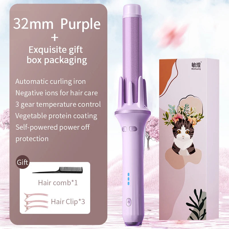 Bigodino automatico per capelli 28mm/32mm Ferro arricciacapelli a onda grande Anione Riscaldamento rapido Bigodini per styling professionale Bacchetta arricciacapelli Ondeggiatore per capelli